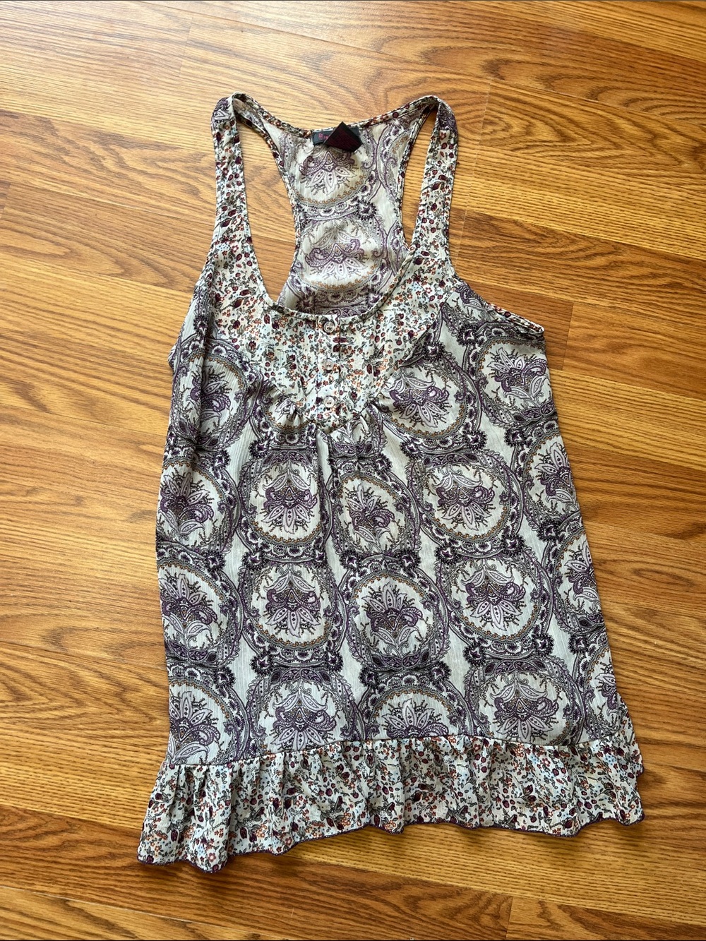 Boho Floral Racerback Tank Top - Purple Size Small